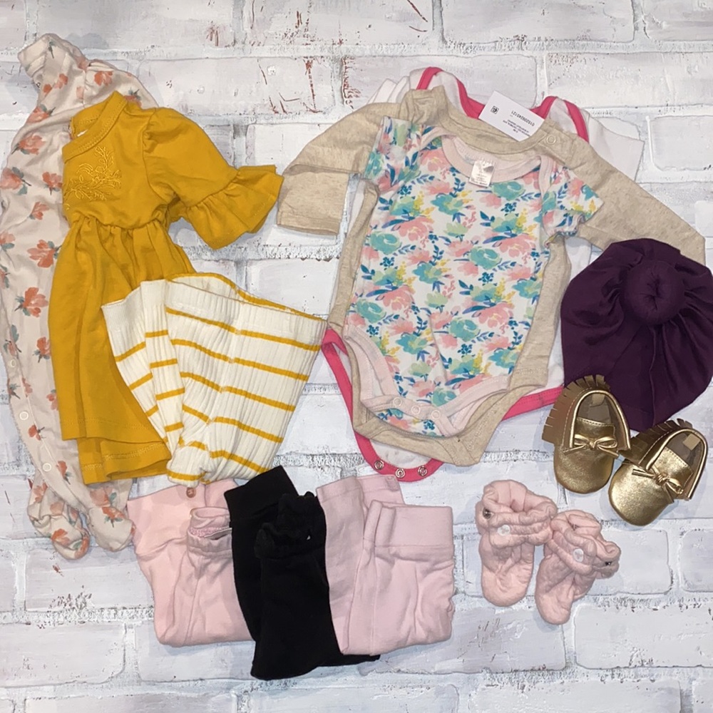Babygirl 0/3m footie onesie pants bundle!!